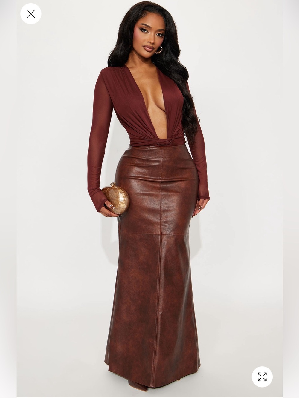 Fashion Nova Chocolate Brown Faux Leather Maxi Skirt